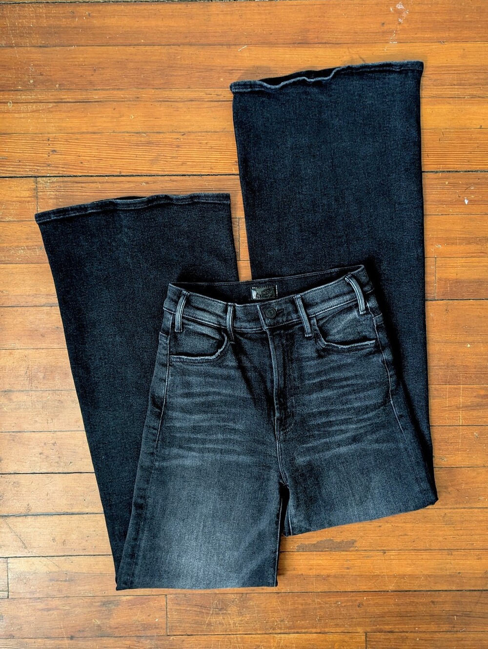 MOTHER Hustler Roller Sneak Jeans 25 Not Today Satan High Rise Wide Leg Flare - Picture 8 of 16